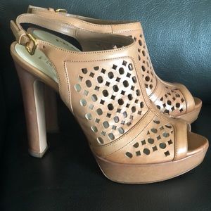 Prada 6 Laser Cut Platform Mules Blush